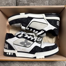 Size UK 8 - Louis Vuitton Denim Monogram White Black Sneaker LV 8 100% AUTHENTIC