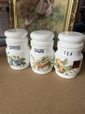 Decor Giorgi Vintage Tea Coffee Sugar Jars Hand Painted Milk Glass Rare Italian