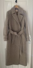 H&M premium Women's Classic Long Coat Camel Beige Wool-Blend Size XS Tie Waist