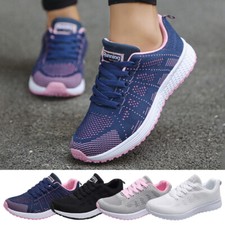 Womens Ladies Lace Up Running Comfy Trainers Fitness Gym Sports Flat Shoes Size