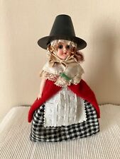Vintage Welsh Doll with opening eyes, traditional costume, lace shawl, leek