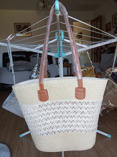 Brown woven beach tote with - brown,