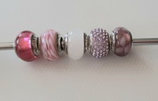 Set of 5 Lovelinks Shades of pink cz 925 sterling silver core charms beads