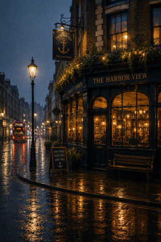Rainy night the corner pub - the,