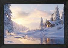 Winter Cabin by the River
