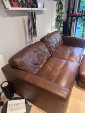 Dark Brown Leather Corner Sofa with Matching Footstool