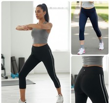 Ladies Marks Gym Leggings Navy Black Cotton Stretch Cropped Length Yoga Pants