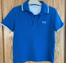 HUGO BOSS BLUE POLO SHIRT SHORT SLEEVES AGE 8 COTTON PRELOVED GOOD