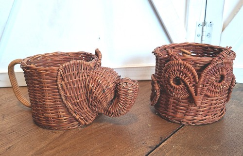 Vintage wicker elephant with - elephant,