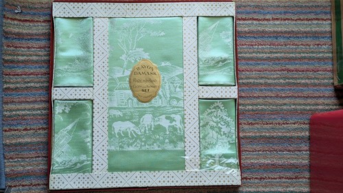 1950 mint green damask - ,