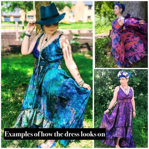 Silk dress long bohemian tie - dress,