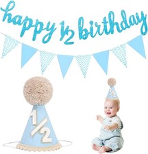 Half Birthday Hat Banner, Blue