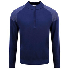 KJUS Kulm 1/2 Zip Wool Knit JUMPER PULLOVER SWEATER L EU52 Blue SWEATSHIRT TOP