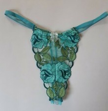 Shirley of Hollywood Size 14 Blue Embroidered Thong Romantic Lingerie Knickers