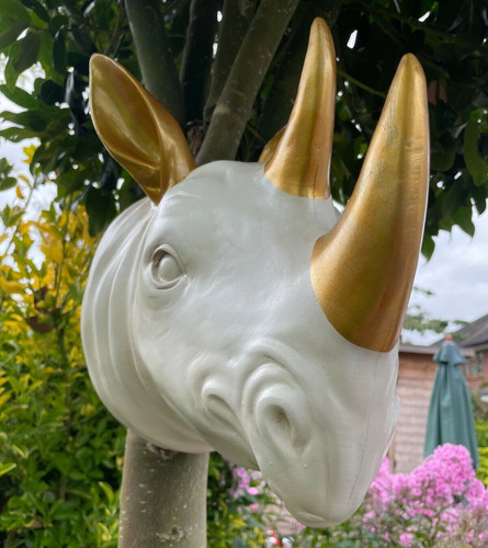 Rhino head hanging sculpture - rhino,