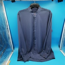 Ciro Citterio Men's Grandad Collar Shirt Size L Large Blue Grey Long Sleeve NWOT