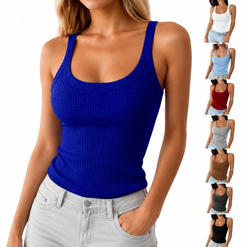 Ladies neck ribbed vest tee - ladies,