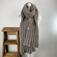 Hand Knitted Very Soft Cosy Ecru Merino Wool Mix Very Long Scarf 200cm X 25cm
