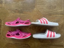 2x “hardly worn” Girls Pink Nike Adidas Sliders Sandals Shoes size 13.5 1/2 & 1