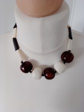 Cream brown statement necklace - cream,