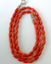VINTAGE REAL SALMON CORAL NECKLACE RICE SHAPE BEADS, 16 3/4" LONG.   (No.CN)