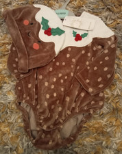 MARKS & SPENCER BABY CHRISTMAS PUDDING OUTFIT & HAT AGE 9 - 12 MONTHS NEW
