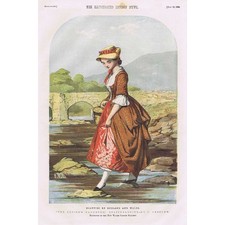 JOHN ABSOLON Squire's Daughter, Staffordshire Beauty Coloured Antique Print 1856