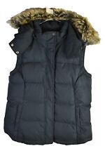 Jack Wills Womans Down Fill Vest Gilet Hooded Size 12 Faux Fur Blue