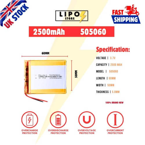 505060 2500mah lipo - 3.7v,