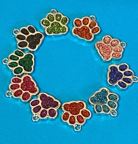 Alloy paw prints - silver, colour