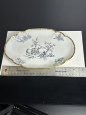 Barat Limoges France Porcelain Dish Tray Gold Gilt Scalloped Rim Pastoral Toile