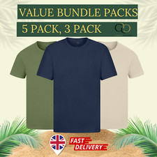 1,3 & 5 Pack Mens T Shirts 100% Cotton Plain Short Sleeve Tee  T-Shirt Tops Bulk