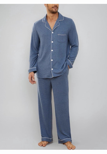 Men blue solid 2pc pyjama - men’s,