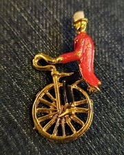 Vintage Man On Unicycle Brooch Gold Tone Pin Badge