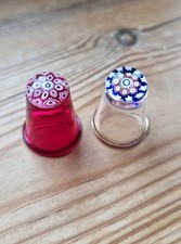 CAITHNESS GLASS Pair Exquisite Millefiori Thimbles SCOTLAND VINTAGE (see descip)
