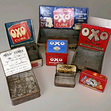 Vintage Advertising Collection 7 OXO Tins & 1 OGDENS IMPI Tin With Bakelite Lid