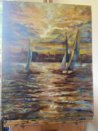 Original oil painting sailing - original,