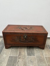 Carved Japanese Cedar Wood Trunk Chest Storage Box Vintage