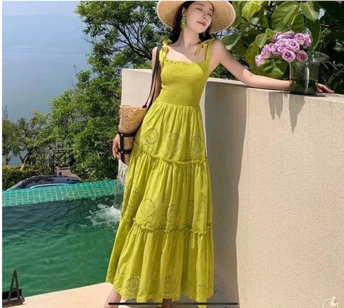 Zara lime green cotton cutwork - green,