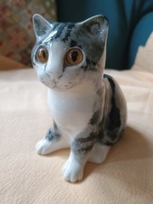 VINTAGE MIKE HINTON WYNSTANLEY #4 GREY BLACK & WHITE TABBY CAT KITTEN 12CM TALL