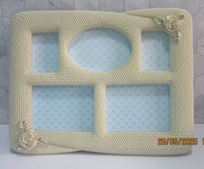 Cream Resin Multi Aperture Frame – 5 Photo Layout – 31x23cm – Floral Pearled