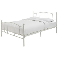 Home Fleur Double Metal Bed Frame White | Sturdy Bedroom Base with Headboard