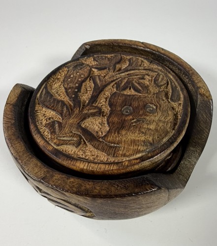 Vintage cat coasters - carved, in