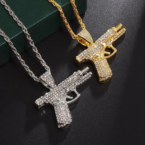 Bling iced out pistol pendant - bling,