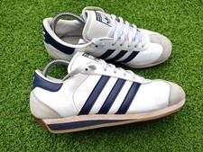 adidas Country II mens vintage leather trainers, size 7 UK White Navy #2010
