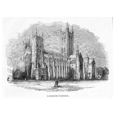 CANTERBURY Cathedral - Antique Print 1842