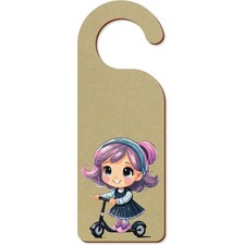 'Little Girl Riding A Scooter' 200mm x 72mm Door Hanger / Sign (DH00041090)