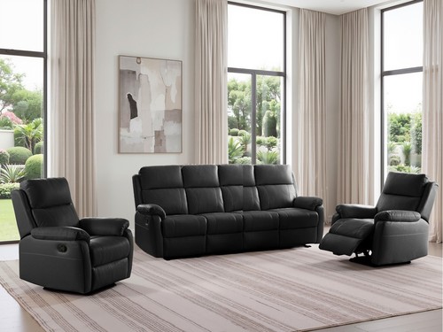 Black italian leather - 4, seater