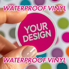 PERSONALISED VINYL WATERPROOF ROUND CIRCLE STICKERS CUSTOM LOGO GLOSSY