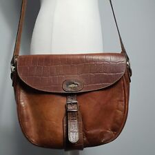 EL CAMPERO Vintage Tan Leather Croc Saddle Satchel Messenger Bag Logo Crossbody